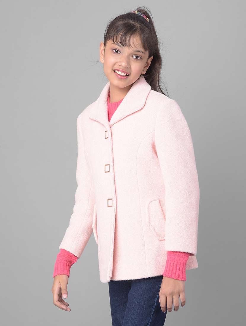girls pink solid regular coat