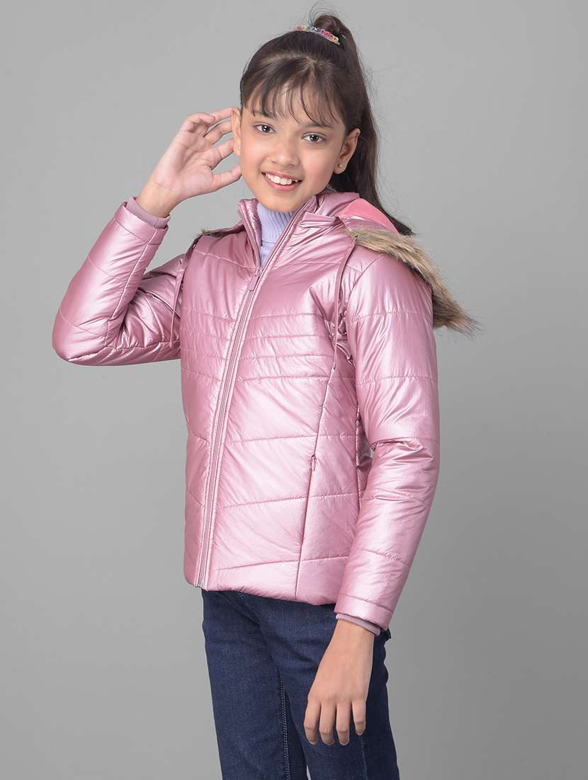 girls pink solids hooded neck jacket - 20509566 -  Standard Image - 1
