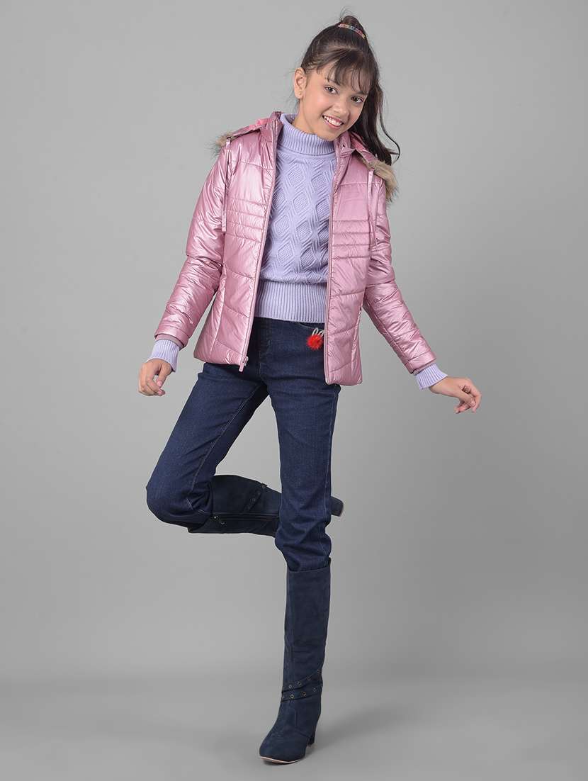 girls pink solids hooded neck jacket - 20509566 -  Standard Image - 4