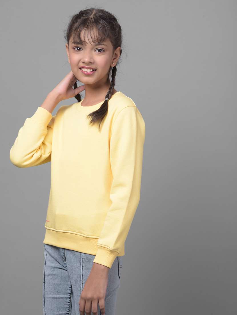 girls yellow round neck sweatshirts - 20509576 -  Standard Image - 1