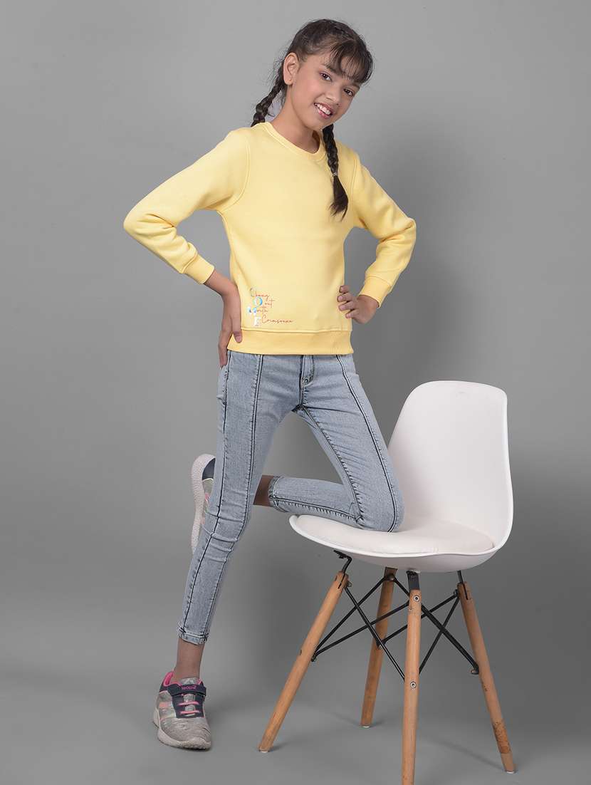 girls yellow round neck sweatshirts - 20509576 -  Standard Image - 4