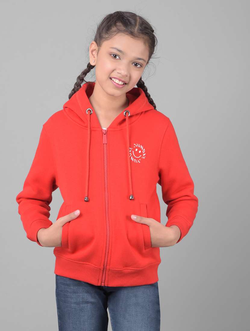 girls red hooded neck sweatshirts