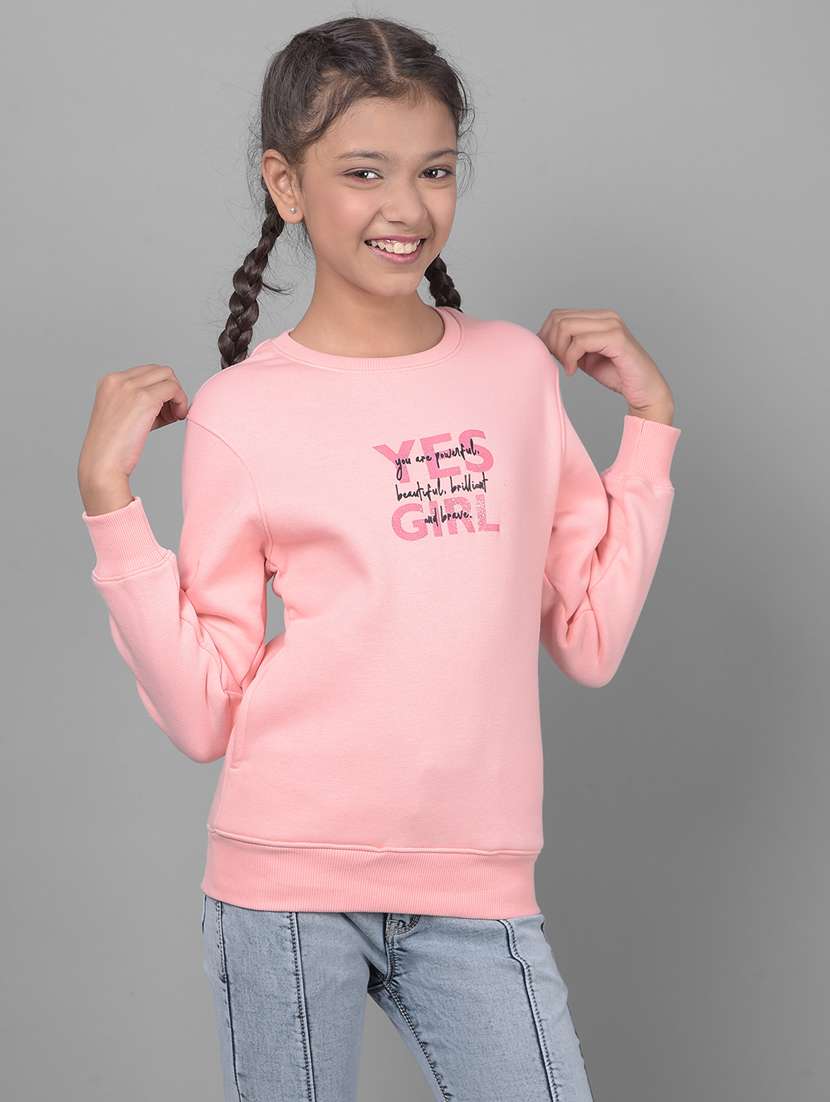 girls pink round neck sweatshirt