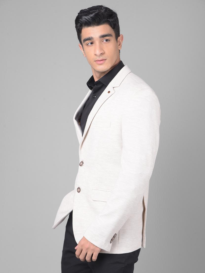 men self designed white polyester single breasted casual blazer - 20509599 - Standard Image - 1