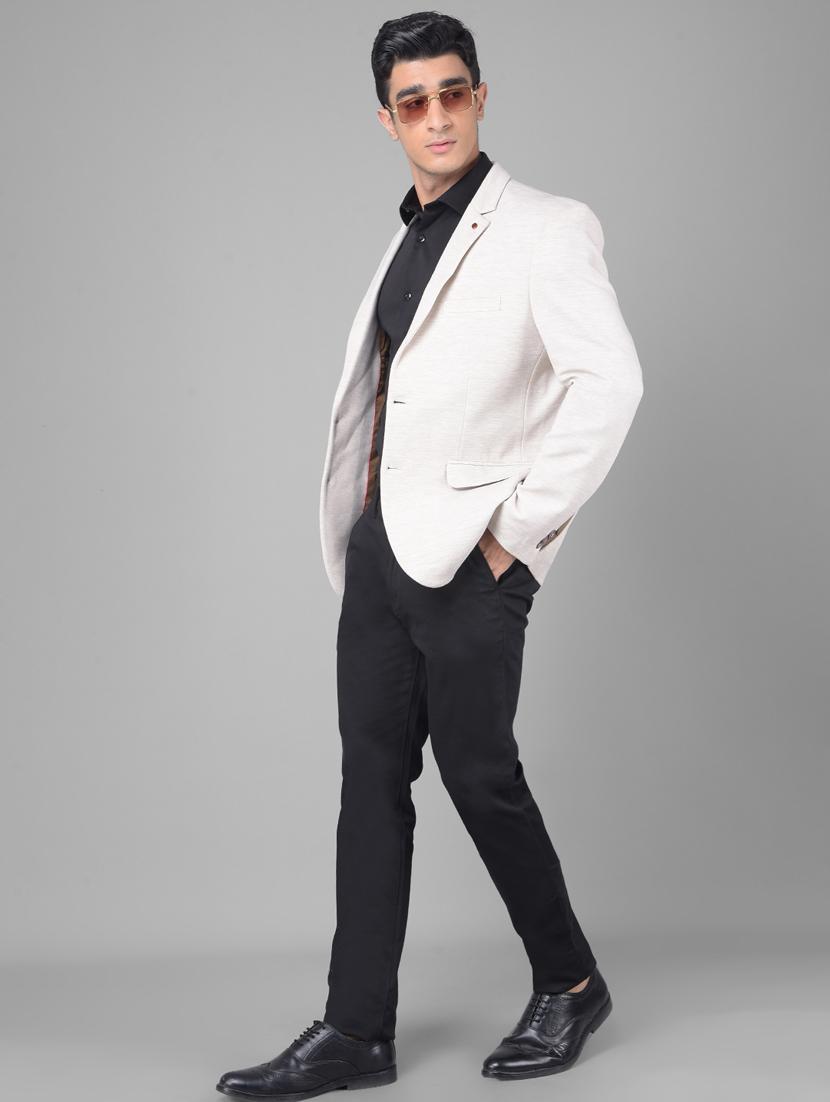 men self designed white polyester single breasted casual blazer - 20509599 - Standard Image - 4