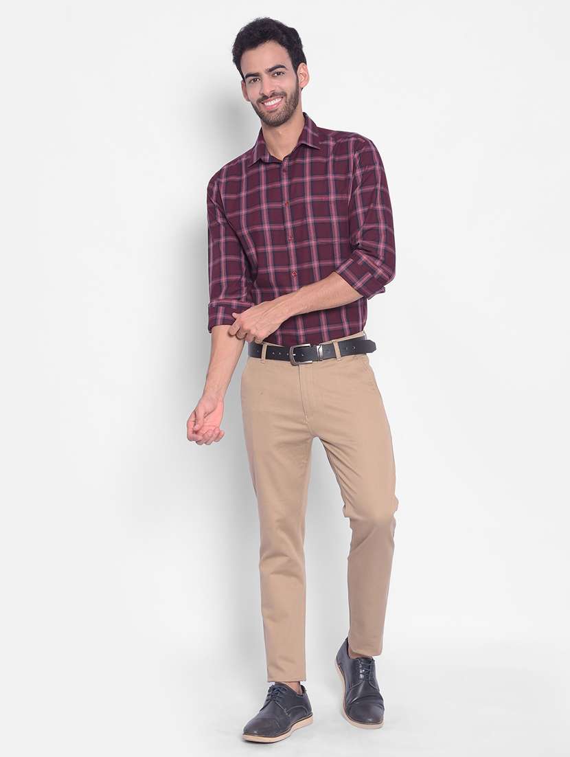 men checkered burgundy cotton casual shirt - 20509646 -  Standard Image - 4