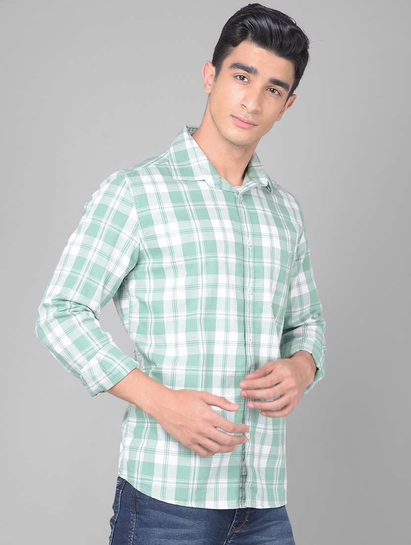 men tartan checkered sea green cotton casual shirt - 20509649 -  Standard Image - 1