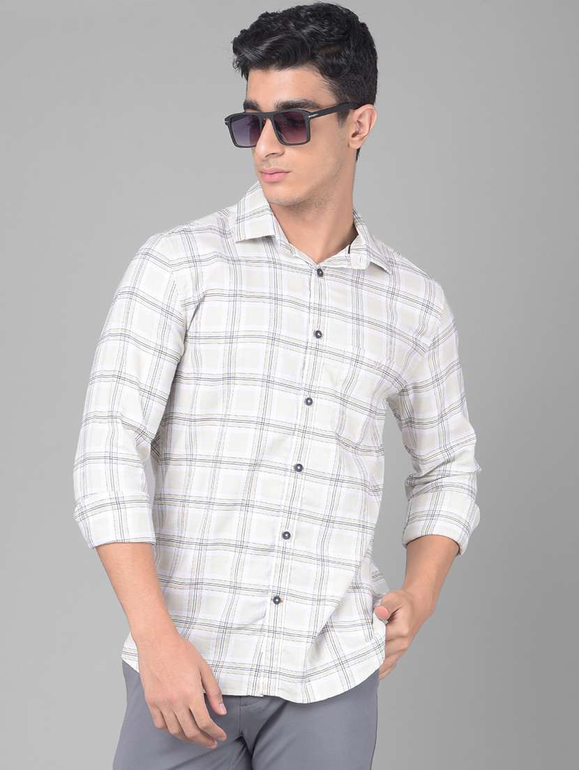 men windowpane checkered beige cotton casual shirt - 20509651 -  Standard Image - 1