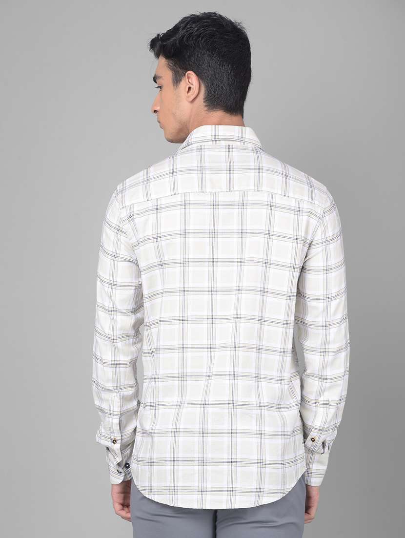 men windowpane checkered beige cotton casual shirt - 20509651 -  Standard Image - 4