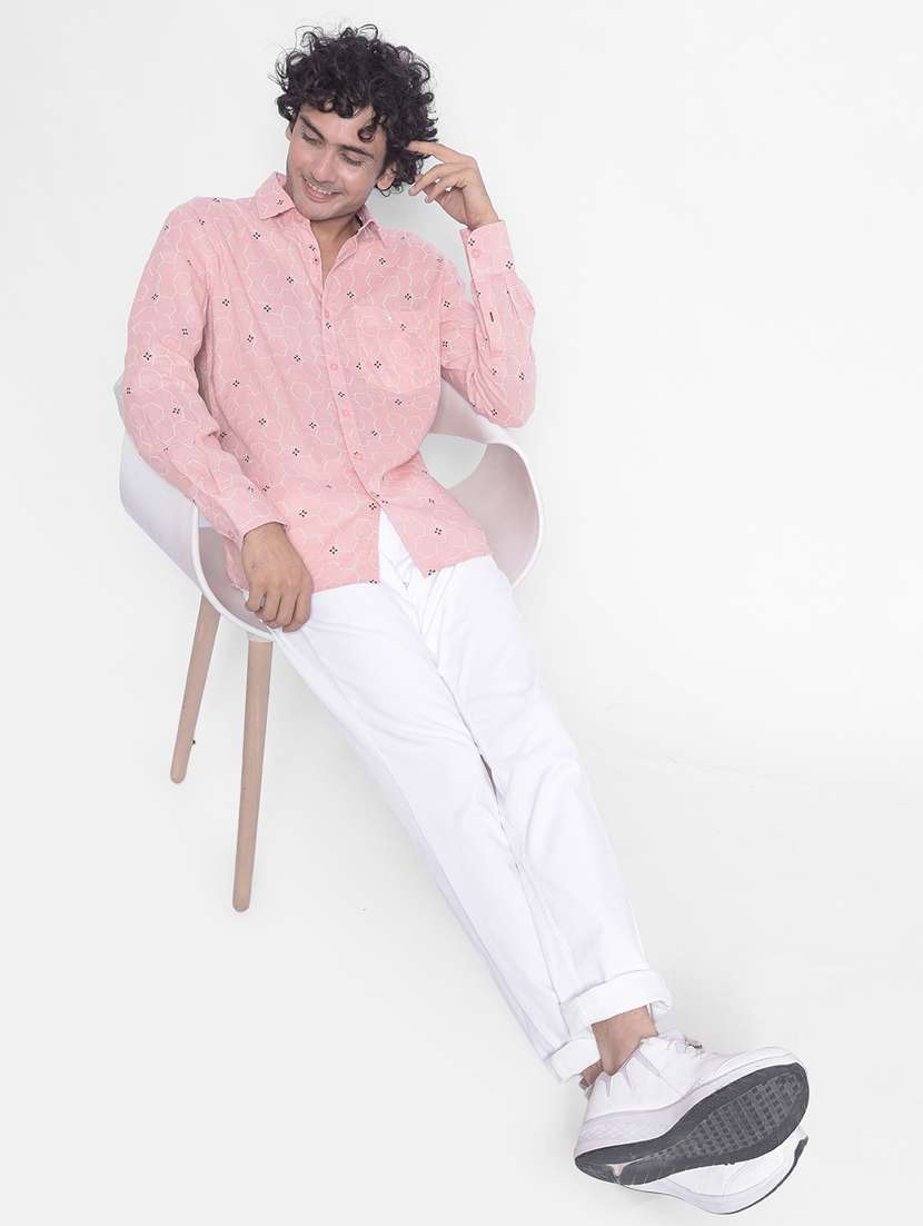 men printed pink linen blend casual shirt - 20509653 - Standard Image - 4