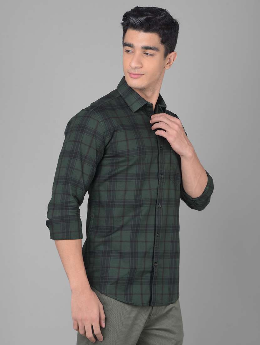 men tartan checkered bottle green cotton slim fit casual shirt - 20509662 -  Standard Image - 1