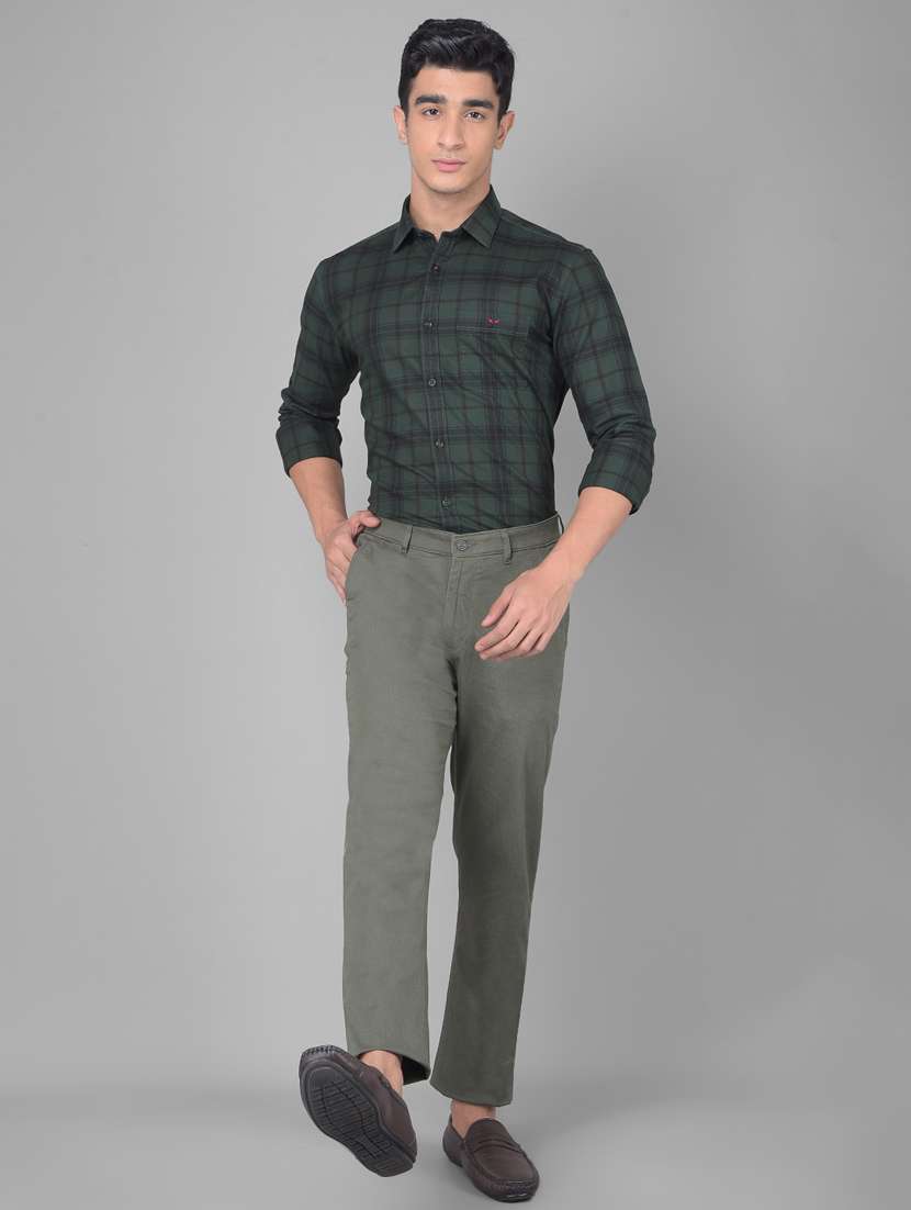 men tartan checkered bottle green cotton slim fit casual shirt - 20509662 -  Standard Image - 4