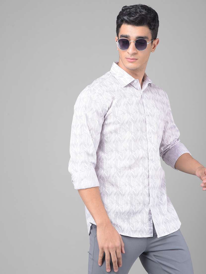 grey geometric printed casual shirt - 20509667 - Standard Image - 1