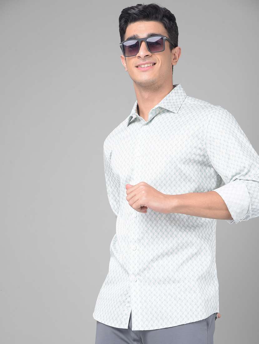 men micro printed off white cotton casual shirt - 20509675 -  Standard Image - 1