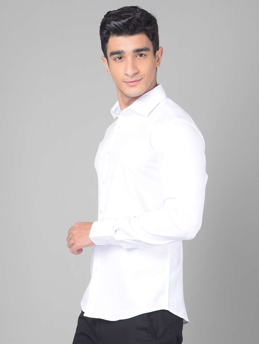 men self designed white cotton blend slim fit casual shirt - 20509681 -  Standard Image - 1