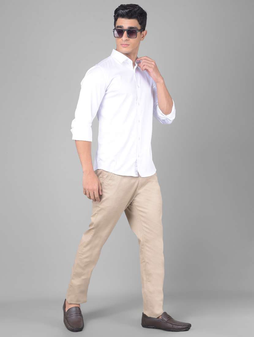 men solid white cotton blend slim fit casual shirt - 20509684 -  Standard Image - 4