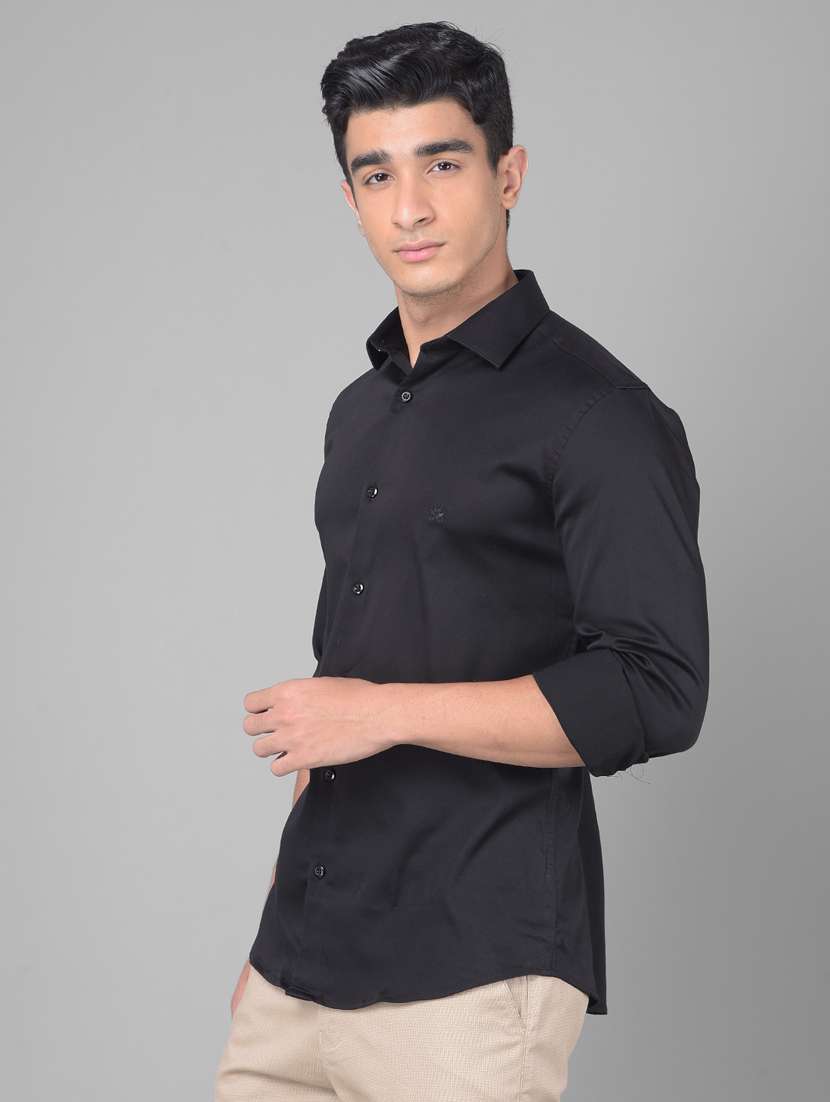 men solid black cotton blend slim fit casual shirt - 20509686 -  Standard Image - 1