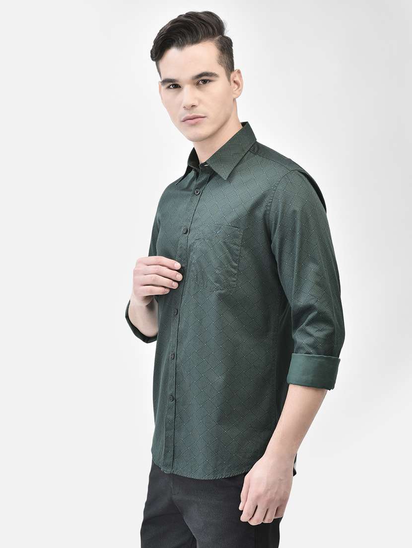men printed bottle green cotton casual shirt - 20509693 -  Standard Image - 1