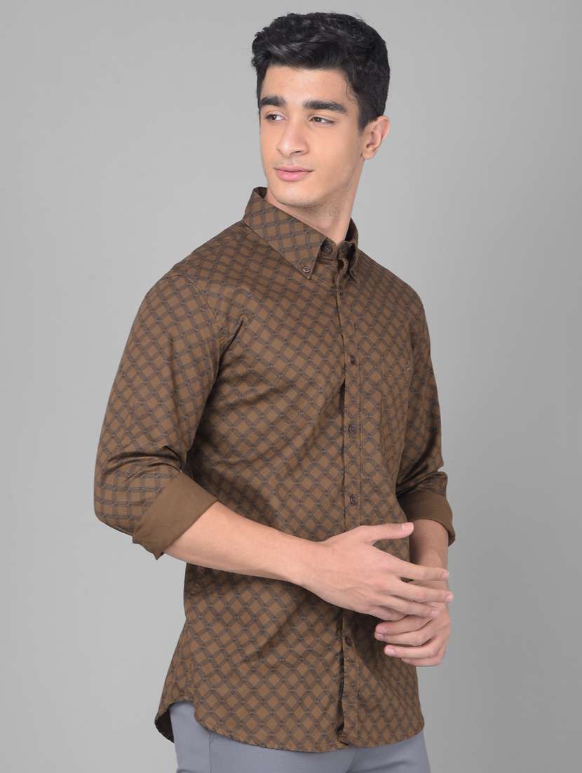 men printed brown cotton casual shirt - 20509695 -  Standard Image - 1