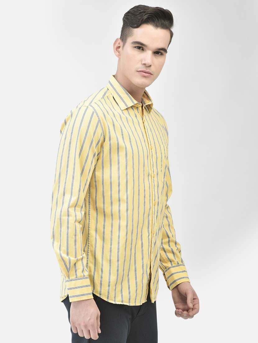 men vertical striped lemon sherbet cotton casual shirt - 20509697 -  Standard Image - 1