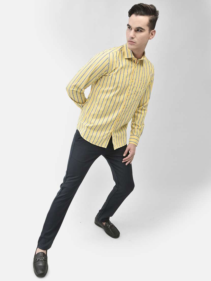 men vertical striped lemon sherbet cotton casual shirt - 20509697 - Standard Image - 4