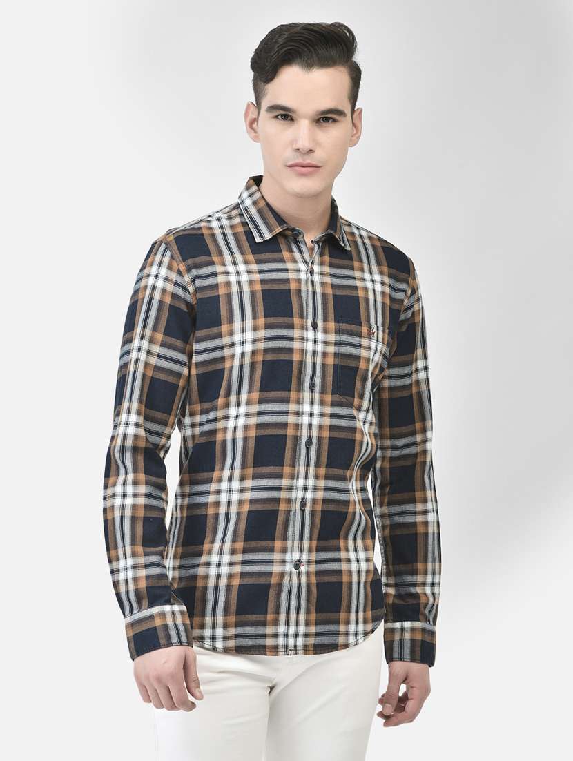 men checkered multi colored cotton casual shirt