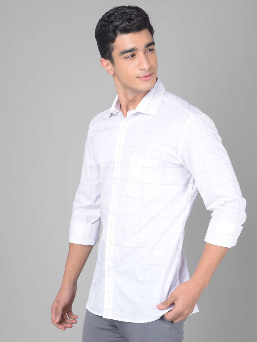 men checkered white cotton slim fit casual shirt - 20509742 -  Standard Image - 1