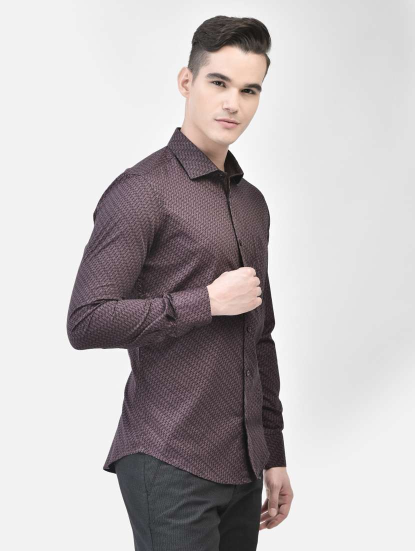 men micro printed burgundy cotton slim fit casual shirt - 20509747 -  Standard Image - 1