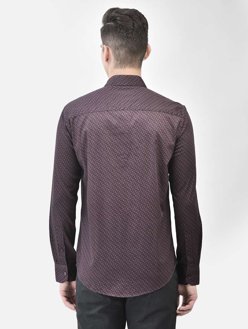 men micro printed burgundy cotton slim fit casual shirt - 20509747 -  Standard Image - 4