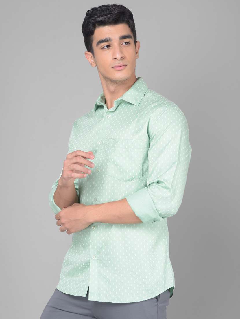men self designed sea green cotton casual shirt - 20509752 -  Standard Image - 1