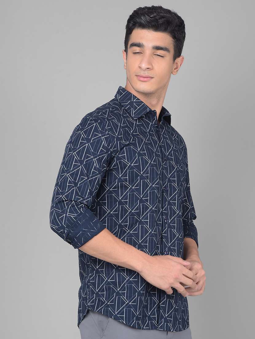 men geometric printed navy blue cotton casual shirt - 20509754 -  Standard Image - 1