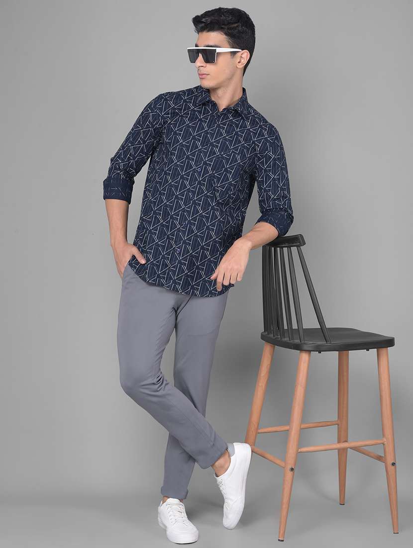 men geometric printed navy blue cotton casual shirt - 20509754 -  Standard Image - 4