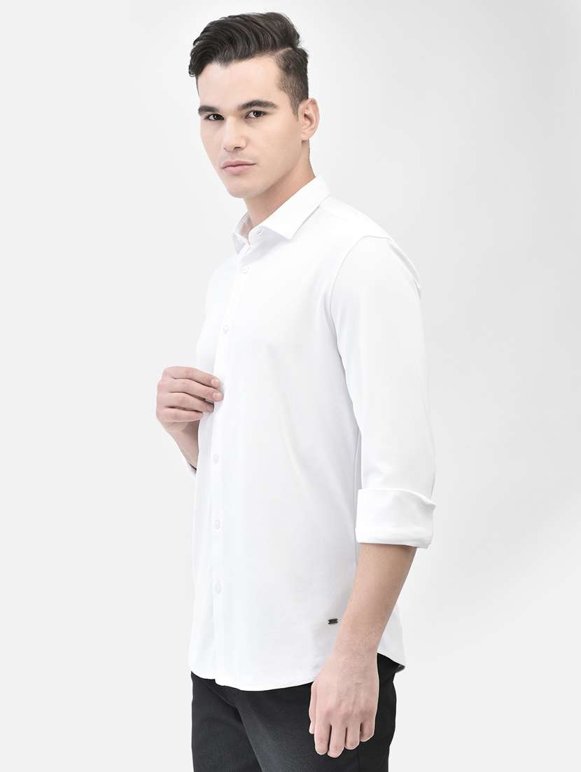 men solid white polyester slim fit casual shirt - 20509758 -  Standard Image - 1
