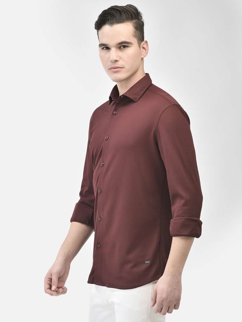 men solid maroon polyester slim fit casual shirt - 20509759 -  Standard Image - 1