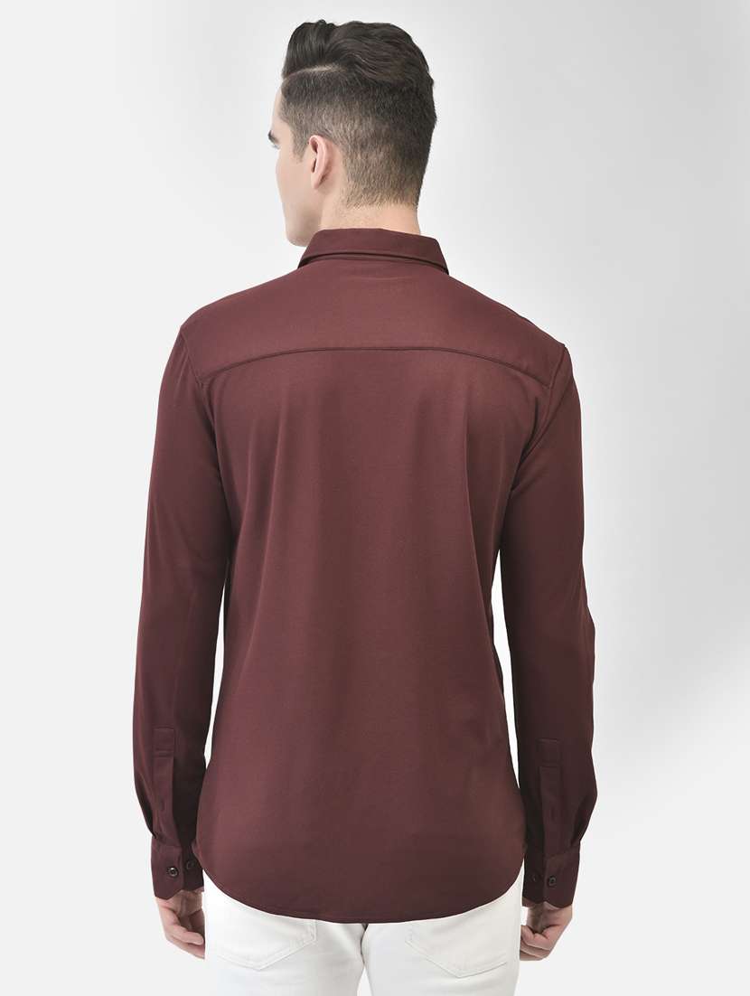 men solid maroon polyester slim fit casual shirt - 20509759 -  Standard Image - 4