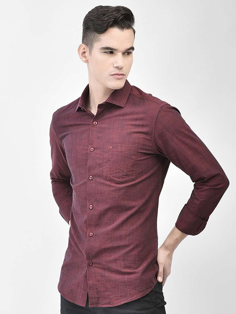 Men Maroon Melange Cotton Slim Fit Casual Shirt - 20509766 -  Standard Image - 1