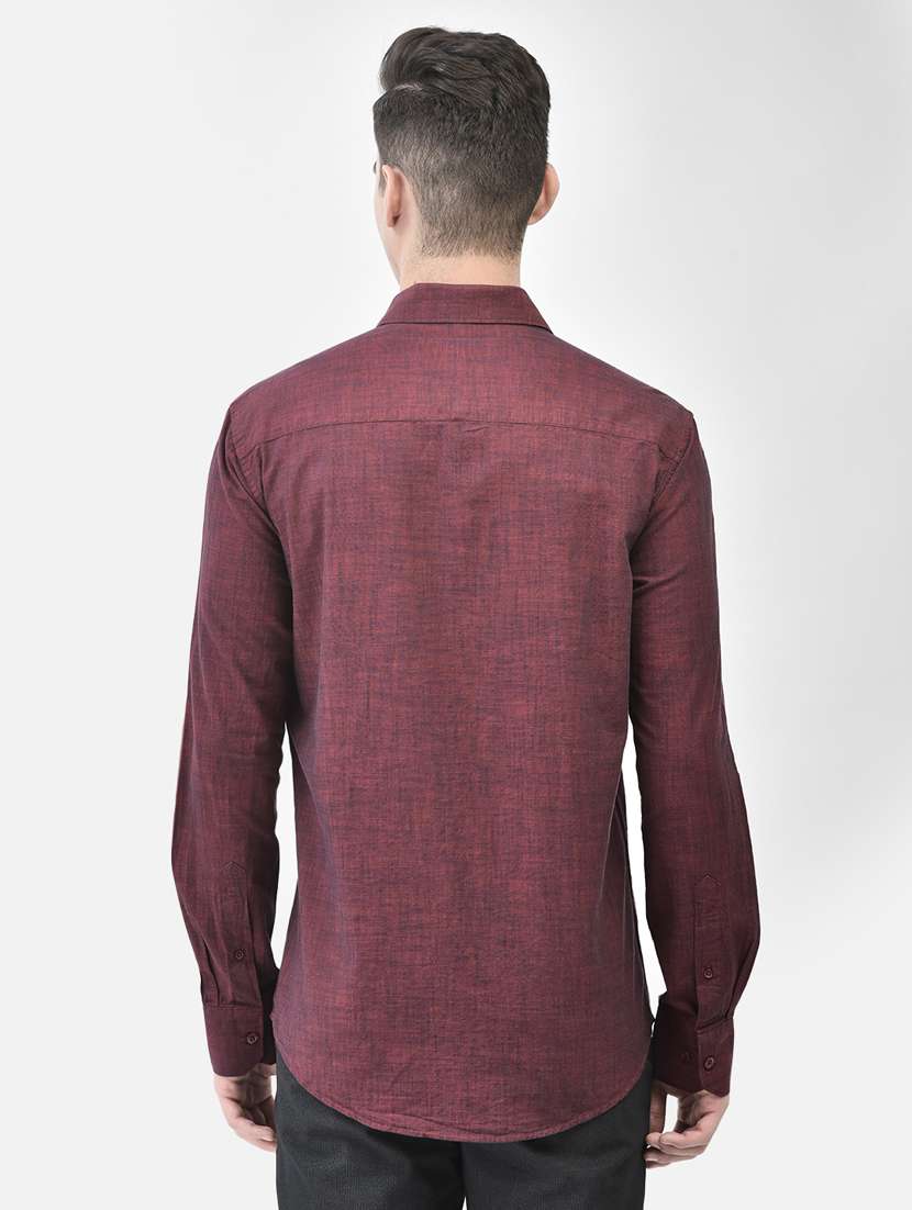 Men Maroon Melange Cotton Slim Fit Casual Shirt - 20509766 -  Standard Image - 4