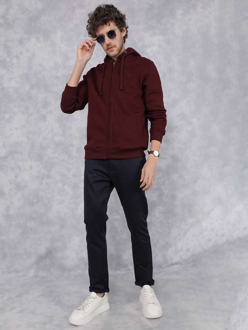 men maroon solid long sleeve hooded sweatshirt - 20509786 -  Standard Image - 4