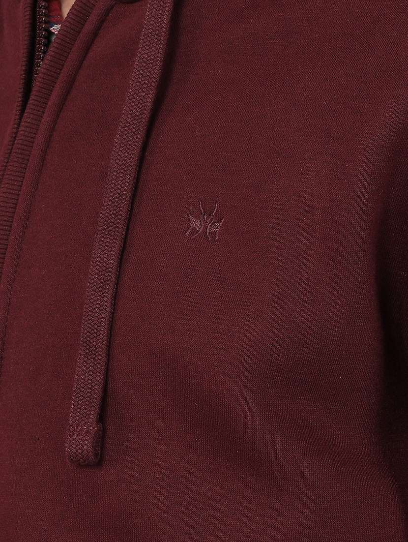 men maroon solid long sleeve hooded sweatshirt - 20509786 -  Standard Image - 6