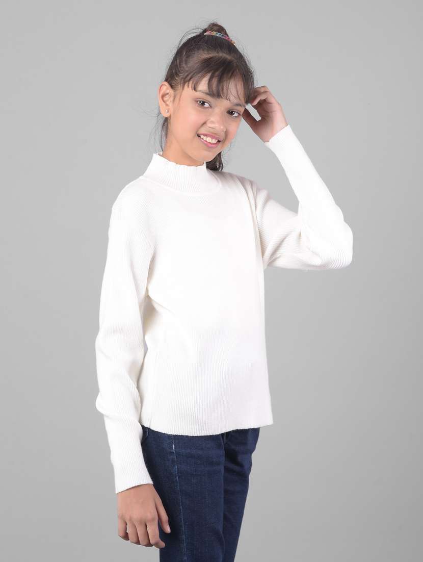 girls white solid regular sweater - 20509846 -  Standard Image - 1