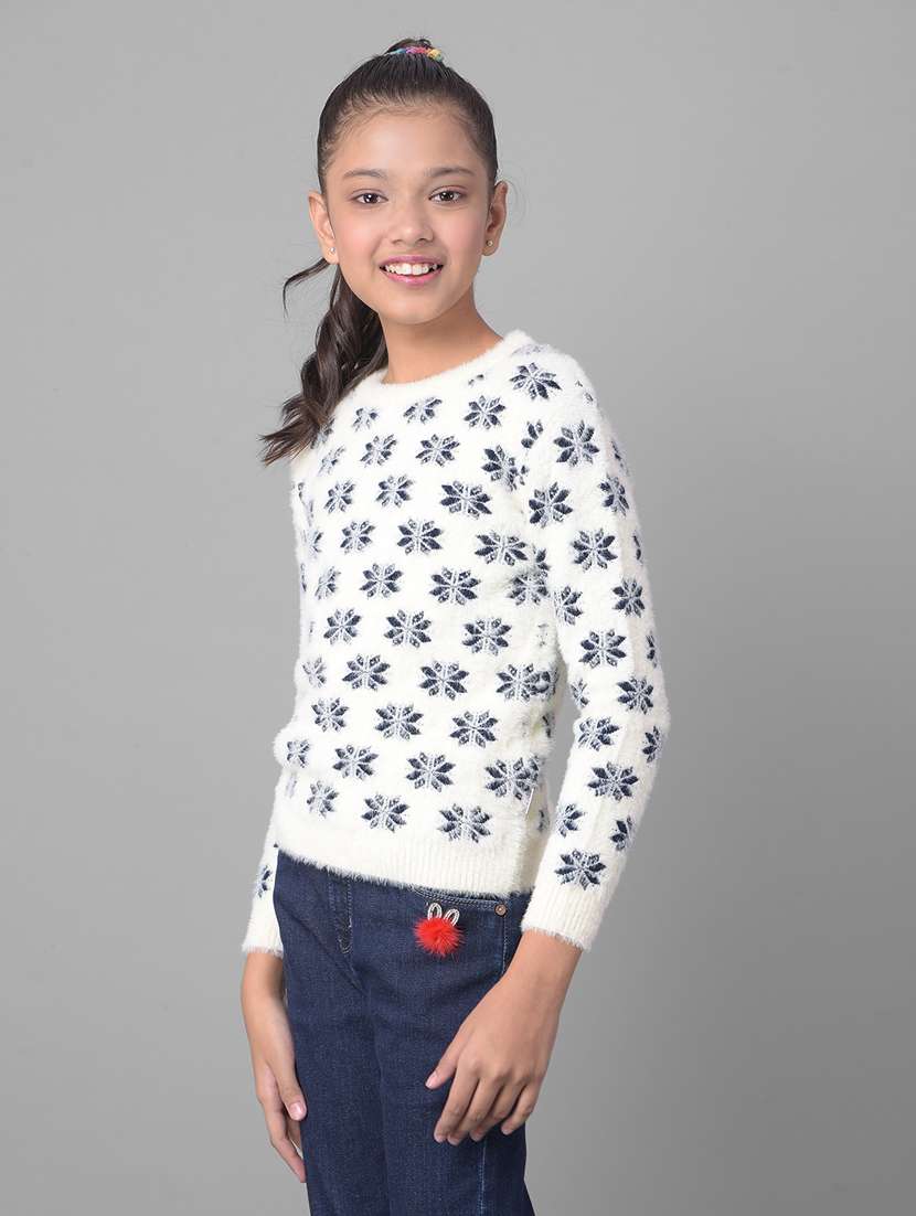 girls white & navy blue nylon regular sweater