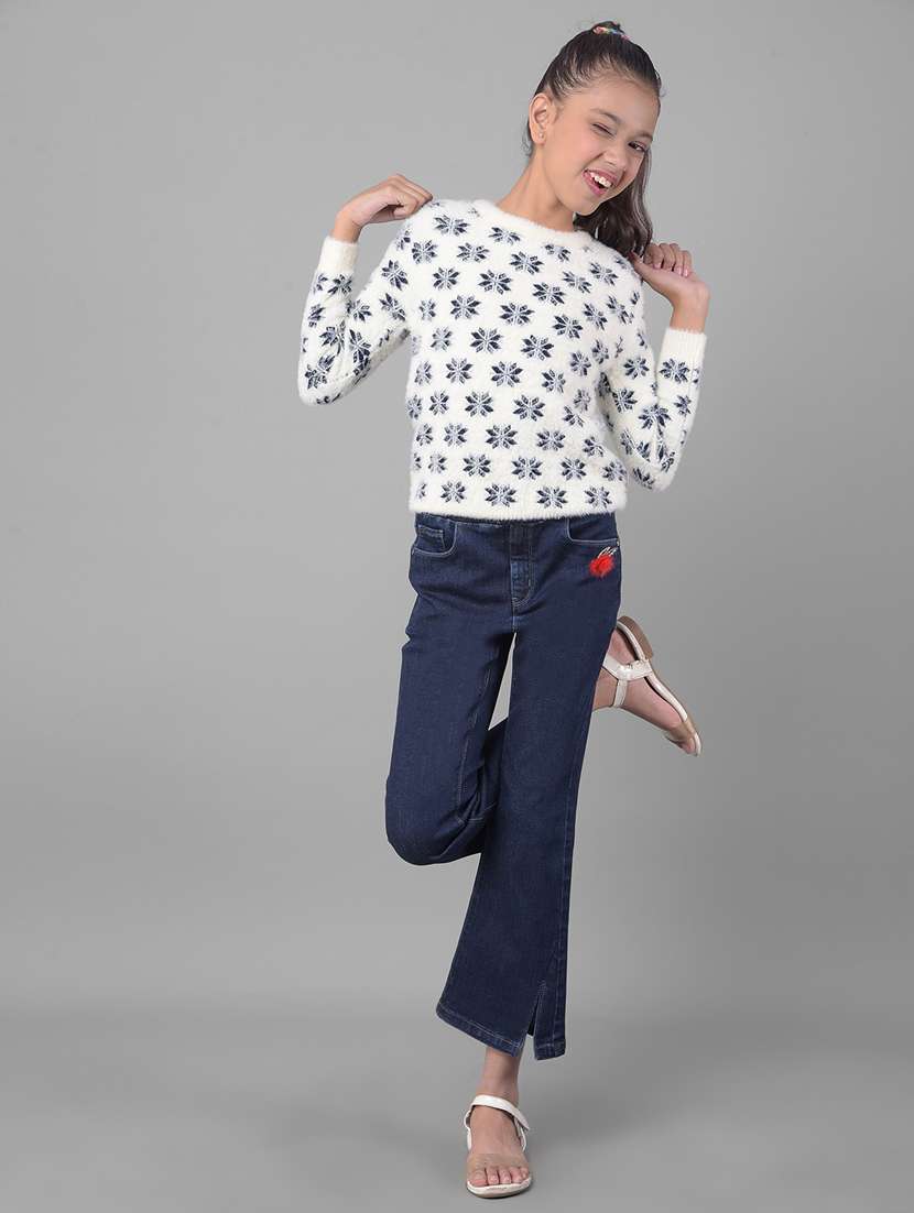 girls white & navy blue nylon regular sweater - 20509848 -  Standard Image - 4