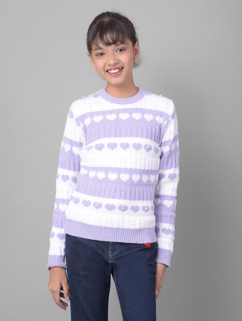 girls lavender & white striped regular sweater
