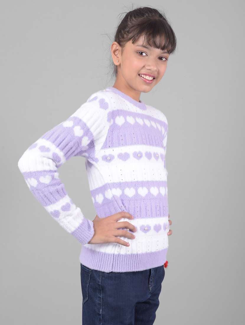 girls lavender & white striped regular sweater - 20509852 -  Standard Image - 1
