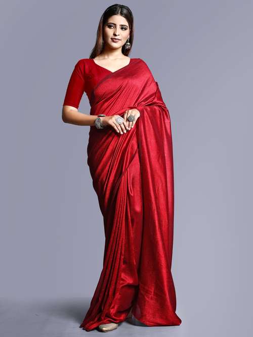 women's solid maroon colored saree with blouse - 20509857 -  Standard Image - 0