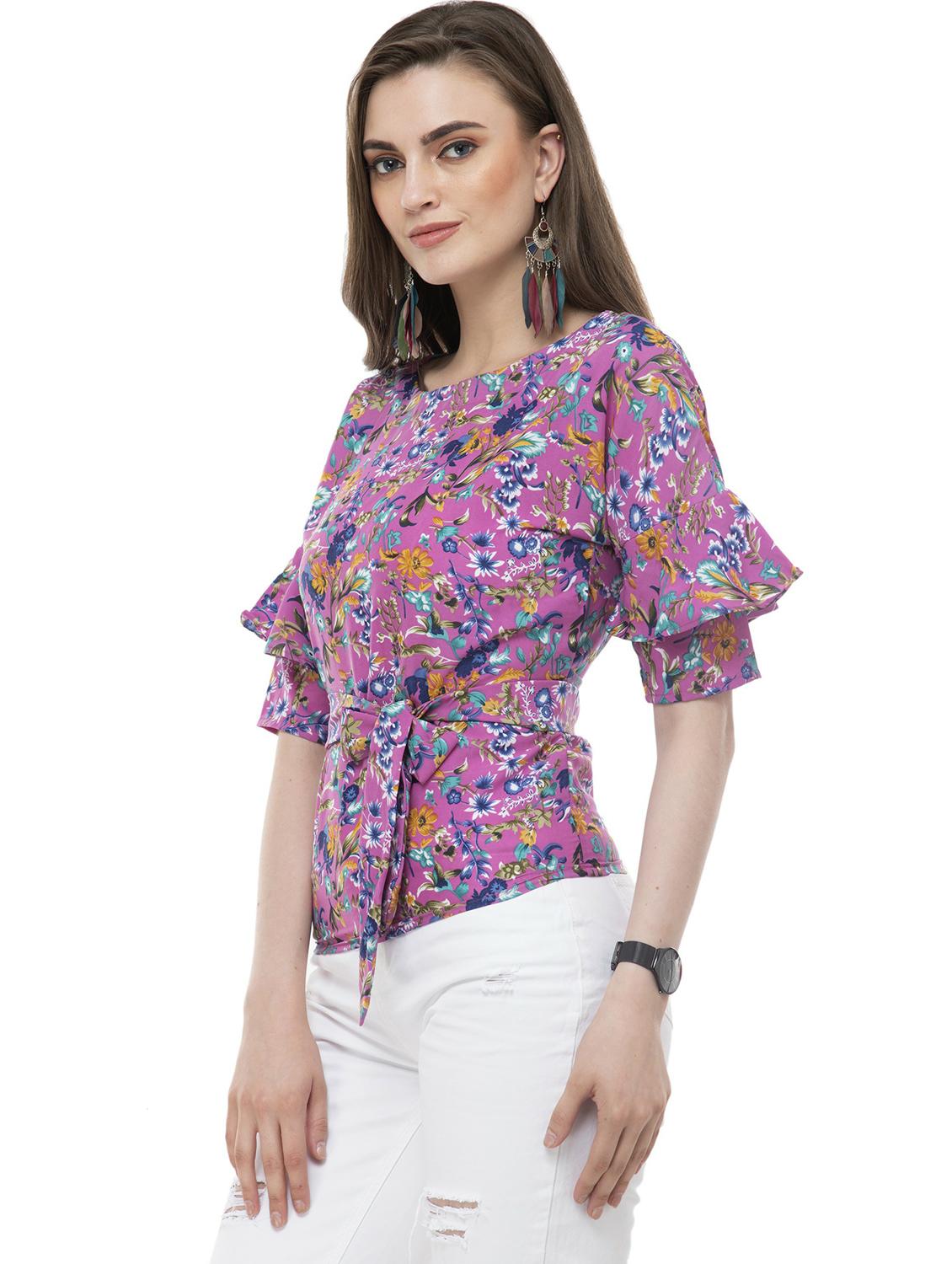 women floral print waist tie  top - 20510350 -  Standard Image - 1