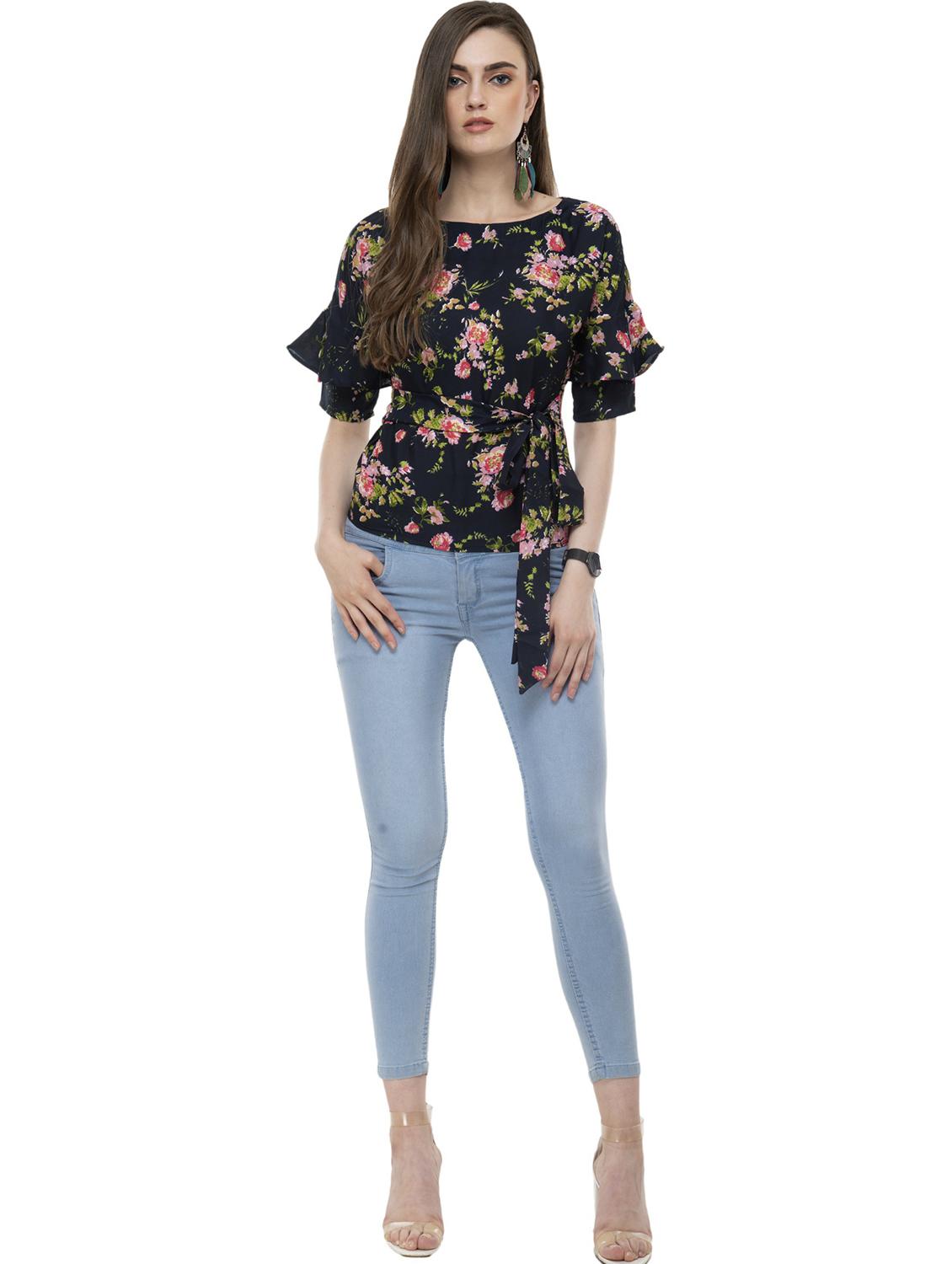 women floral print waist tie top - 20510377 - Standard Image - 4