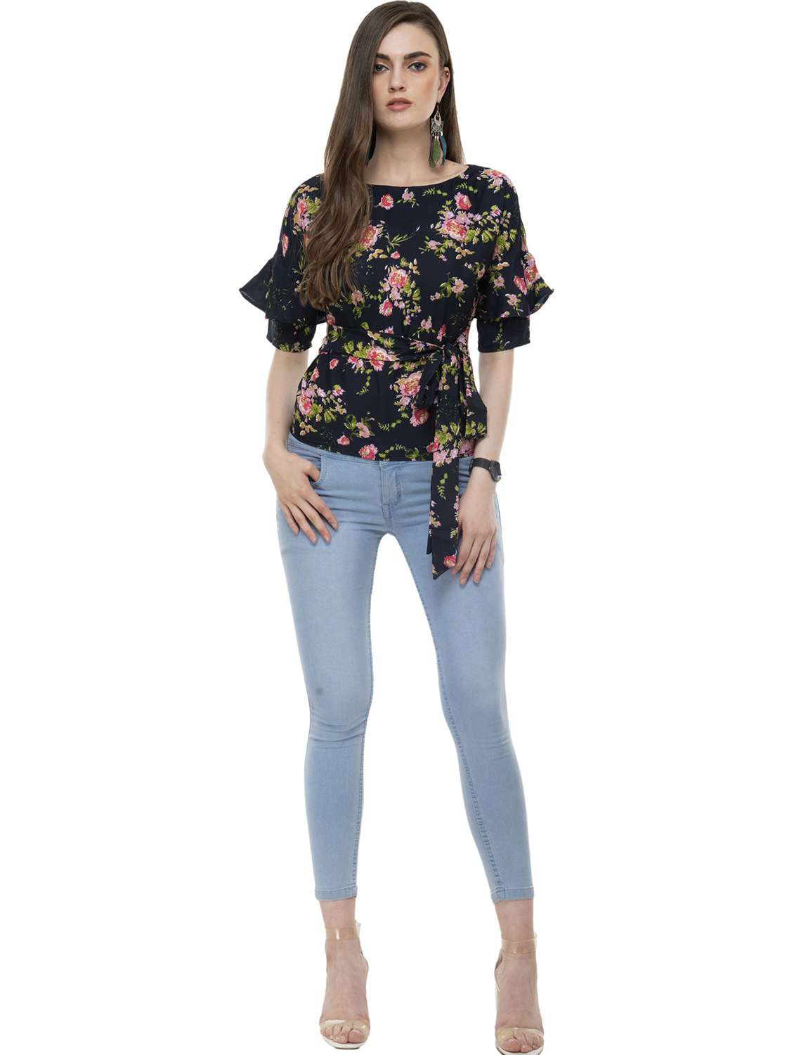 women floral print waist tie  top - 20510386 -  Standard Image - 4