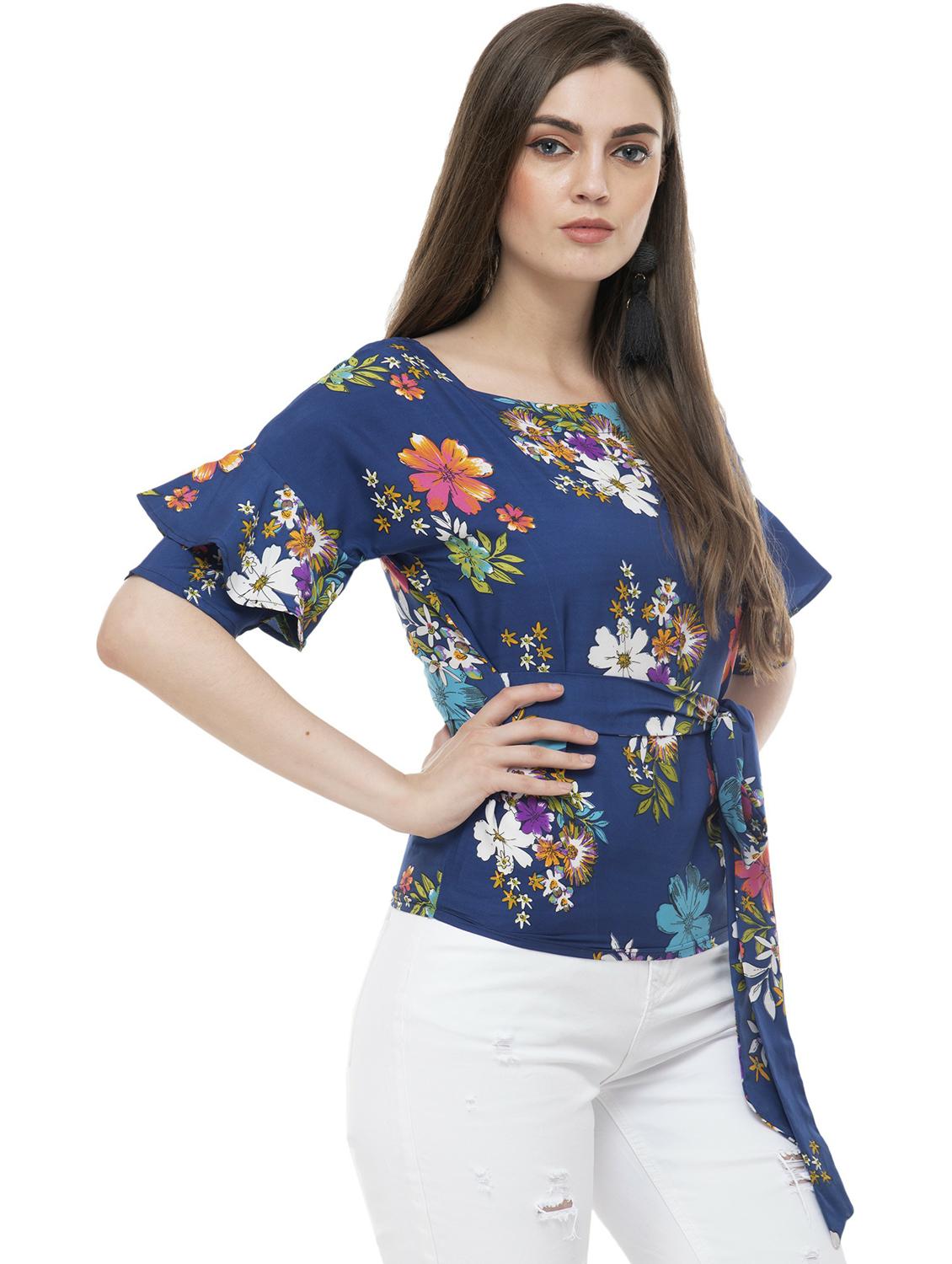 navy blue floral print peplum top - 20510507 -  Standard Image - 1