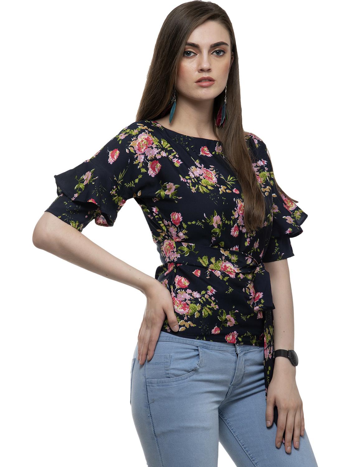 women floral print waist tie top - 20510549 - Standard Image - 1